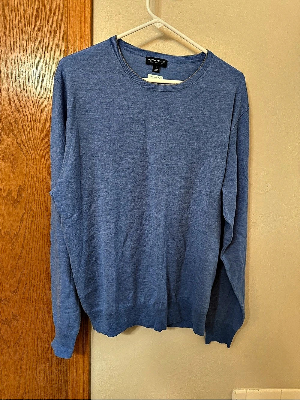 NWOT Peter Millar Golf Crew Neck Sweater Mens Large Merlino Wool & Silk LT Blue